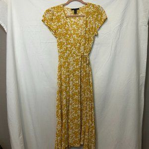 Forever21 Yellow Floral Wrap Midi Dress